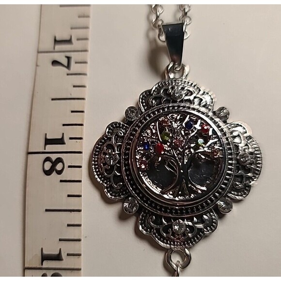 NWOT Silvertone Tassel Interchangeable Snap Tree Of Life 22" Necklace - Picture 3 of 7